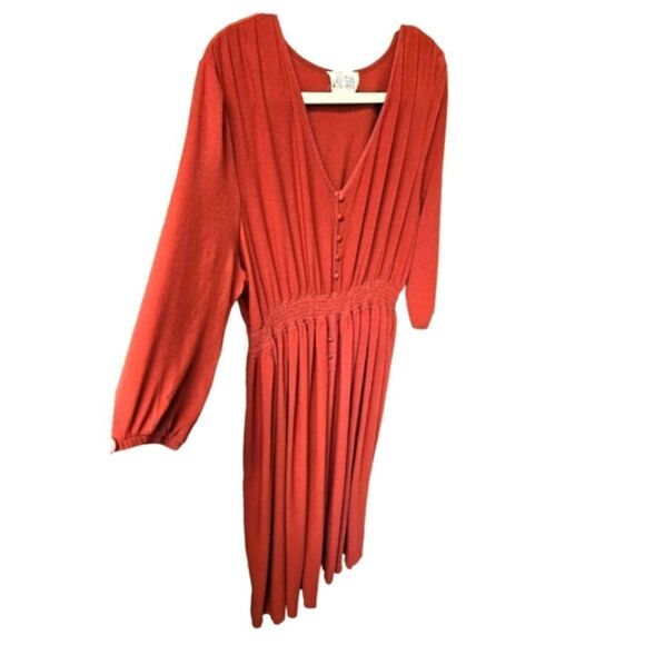 "JUST FOUND" Plus Size Long Pleated Rustic Red Maxi Dress - Picture 3 of 14